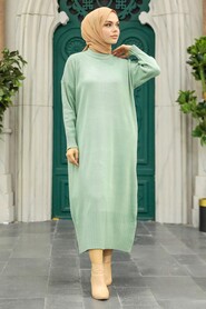 Neva Style - Mint Long Dress for Muslim Ladies Knitwear Dress 3409MINT - Thumbnail