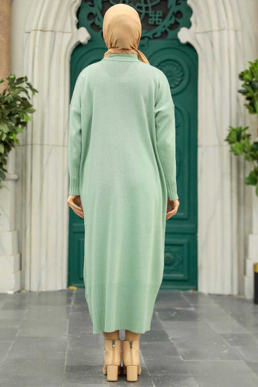 Neva Style - Mint Long Dress for Muslim Ladies Knitwear Dress 3409MINT
