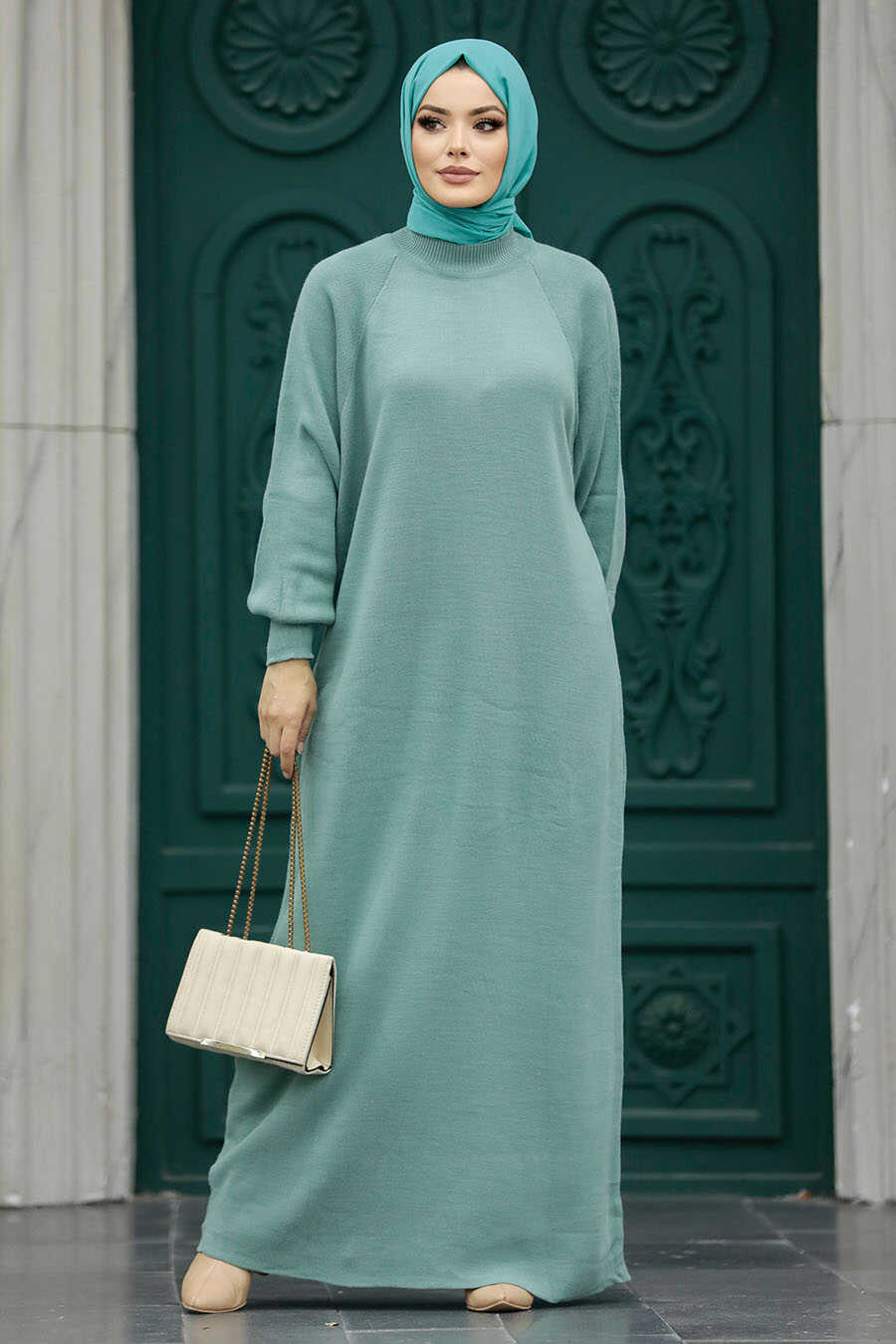 Neva Style - Mint Long Knitwear Dress 34293MINT