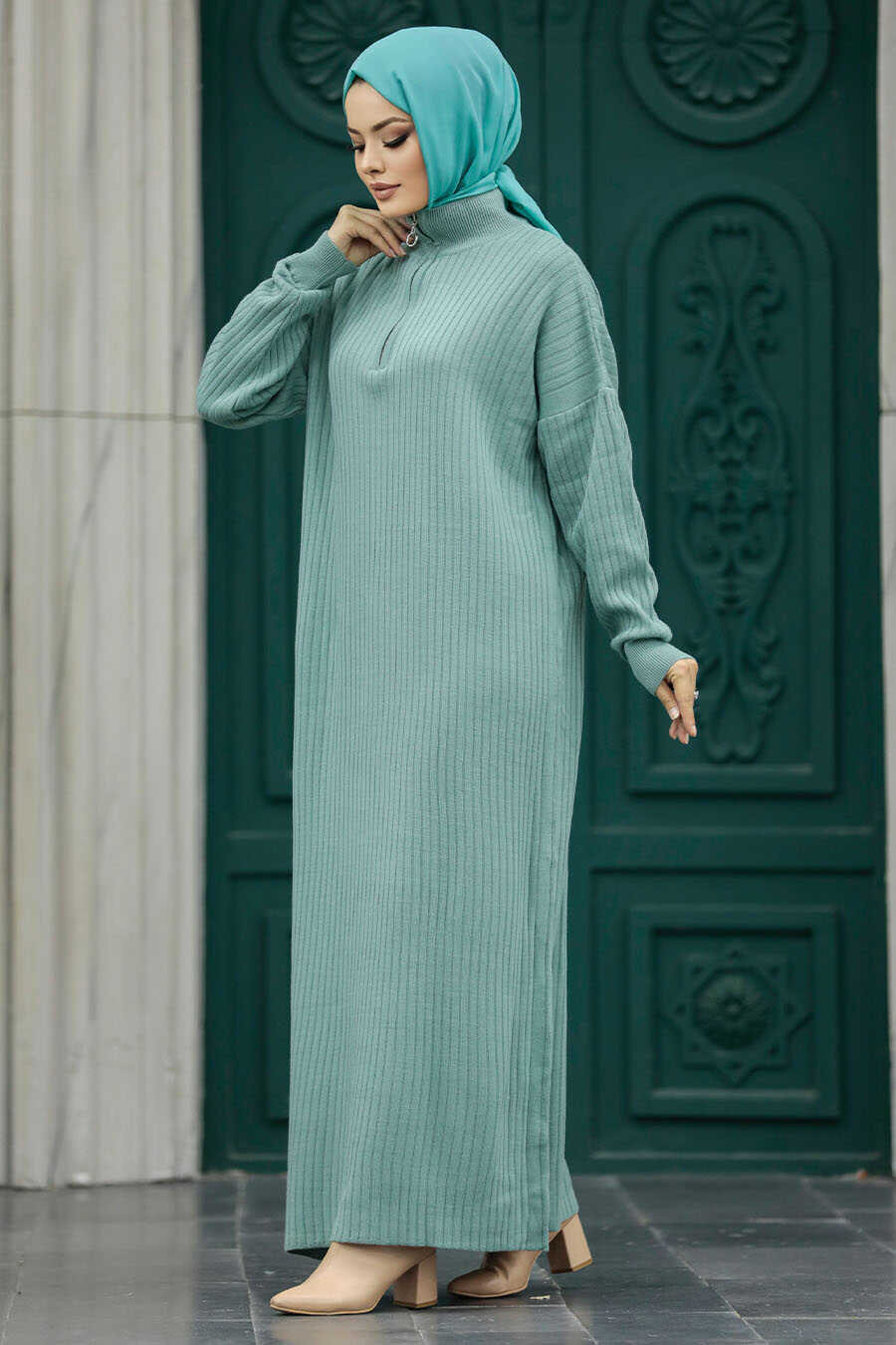 Neva Style - Mint Women Knitwear Dress 34310MINT