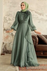  Modern Almond Green Hijab Evening Dress 22321CY - 2