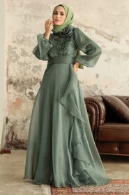  Modern Almond Green Hijab Evening Dress 22321CY - 3