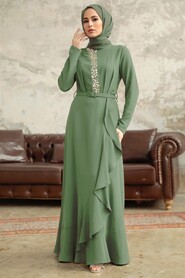  Modern Almond Green Hijab Wedding Dress 37320CY - NEVA STYLE