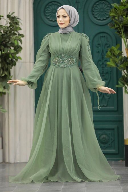  Modern Almond Green Islamic Wedding Gown 2249CY - NEVA STYLE
