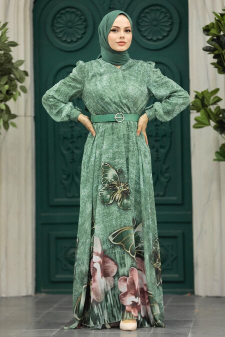  Modern Almond Green Modest Islamic Clothing Prom Dress 39211CY - NEVA STYLE
