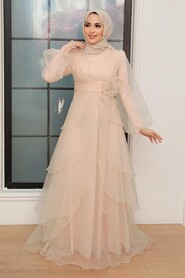  Modern Beige Islamic Clothing Prom Dress 22480BEJ - 1