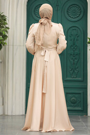 Modern Beige Islamic Clothing Wedding Dress 40621BEJ - 3