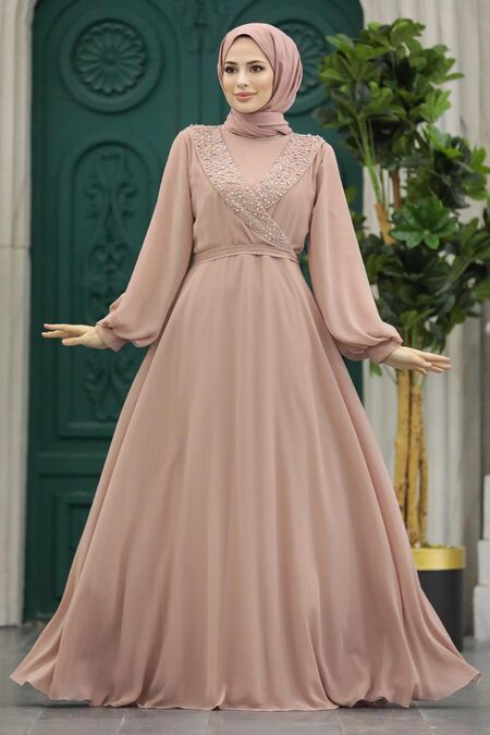  Modern Beige Modest Prom Dress 22153BEJ - NEVA STYLE