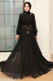  Modern Black Modest Islamic Clothing Prom Dress 765S - 1