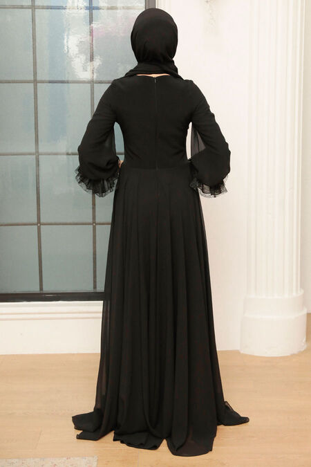 Modern Black Modest Islamic Clothing Prom Dress 765S - Neva-style.com