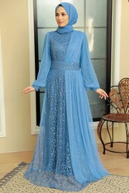  Modern Blue Muslim Wedding Gown 5696M - 1