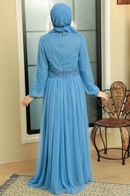  Modern Blue Muslim Wedding Gown 5696M - 4