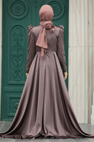 Neva Style - Modern Brown Modest Islamic Clothing Wedding Dress 23310KH - Thumbnail