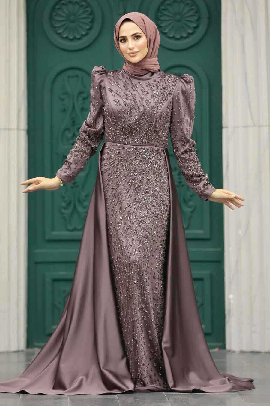 Neva Style - Modern Brown Modest Islamic Clothing Wedding Dress 23310KH
