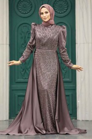 Neva Style - Modern Brown Modest Islamic Clothing Wedding Dress 23310KH - Thumbnail