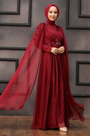  Modern Claret Red Hijab Bridesmaid Dress 22130BR - 2