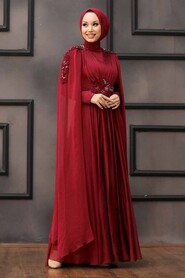  Modern Claret Red Hijab Bridesmaid Dress 22130BR - 1