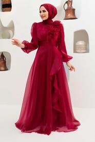  Modern Claret Red Hijab Evening Dress 22321BR - 2