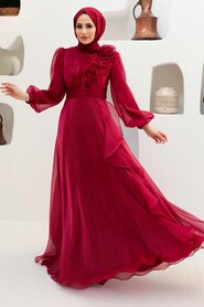  Modern Claret Red Hijab Evening Dress 22321BR - 1