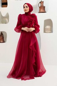  Modern Claret Red Hijab Evening Dress 22321BR - 3