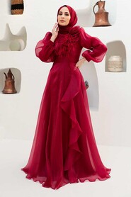  Modern Claret Red Hijab Evening Dress 22321BR - 4