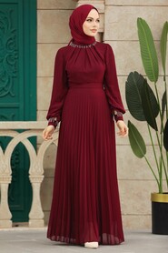  Modern Claret Red Islamic Bridesmaid Dress 38510BR - 1