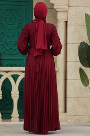  Modern Claret Red Islamic Bridesmaid Dress 38510BR - 3