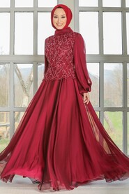  Modern Claret Red Islamic Clothing Evening Gown 3322BR - 2