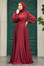  Modern Claret Red Islamic Clothing Wedding Dress 40621BR - NEVA STYLE