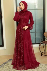 Modern Claret Red Muslim Wedding Gown 5696BR - 2