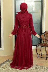  Modern Claret Red Muslim Wedding Gown 5696BR - 3