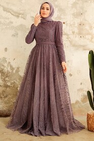  Modern Dark Lila Islamic Clothing Engagement Dress 2294KLILA - 3