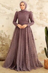  Modern Dark Lila Islamic Clothing Engagement Dress 2294KLILA - 1