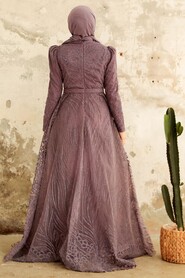  Modern Dark Lila Islamic Clothing Engagement Dress 2294KLILA - 4