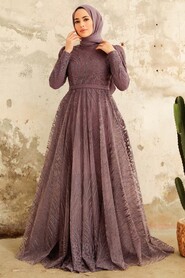  Modern Dark Lila Islamic Clothing Engagement Dress 2294KLILA - 2