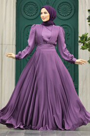  Modern Dark Lila Islamic Clothing Wedding Dress 40621KLILA - 1