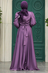  Modern Dark Lila Islamic Clothing Wedding Dress 40621KLILA - 3