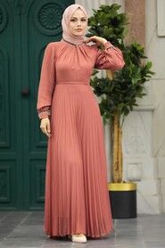  Modern Dark Salmon Pink Islamic Bridesmaid Dress 38510KSMN - 2