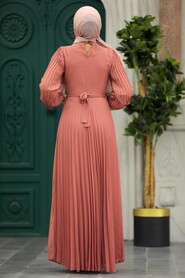  Modern Dark Salmon Pink Islamic Bridesmaid Dress 38510KSMN - 3