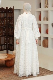  Modern Ecru Islamic Clothing Engagement Dress 5477E - 2