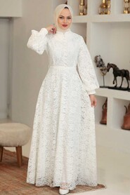  Modern Ecru Islamic Clothing Engagement Dress 5477E - 1