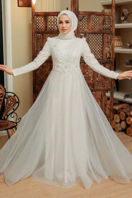  Modern Ecru Islamic Prom Dress 22694E - NEVA STYLE