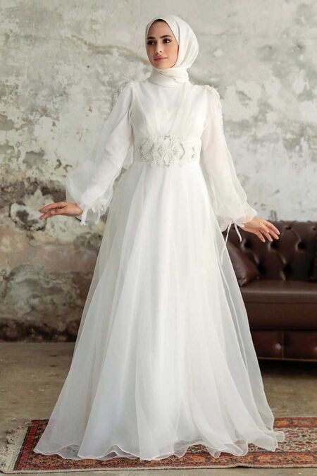  Modern Ecru Islamic Wedding Gown 2249E - NEVA STYLE