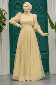  Modern Gold Hijab Wedding Dress 23041GOLD - 1