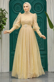  Modern Gold Hijab Wedding Dress 23041GOLD - 2