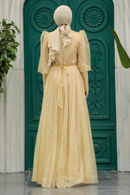  Modern Gold Hijab Wedding Dress 23041GOLD - 3