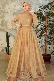  Modern Gold Islamic Clothing Engagement Dress 2294GOLD - 1