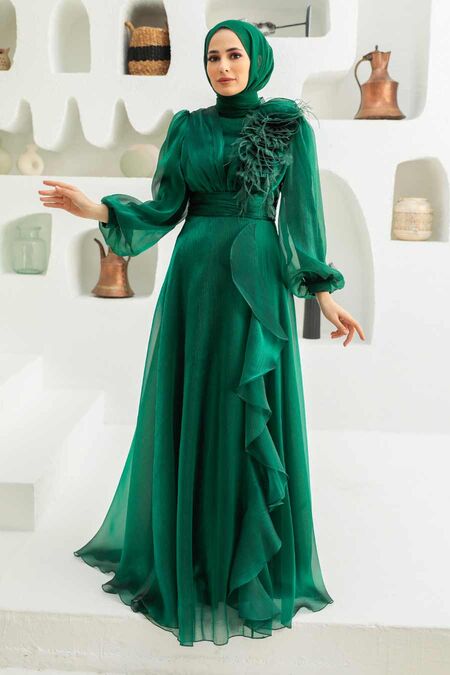  Modern Green Hijab Evening Dress 22321Y - NEVA STYLE