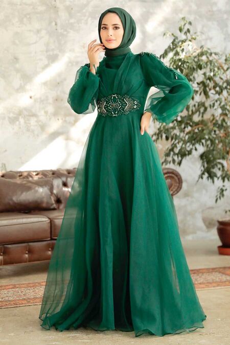  Modern Green Islamic Wedding Gown 2249Y - NEVA STYLE