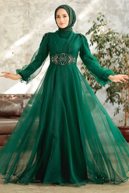 Modern Green Islamic Wedding Gown 2249Y - Neva-style.com